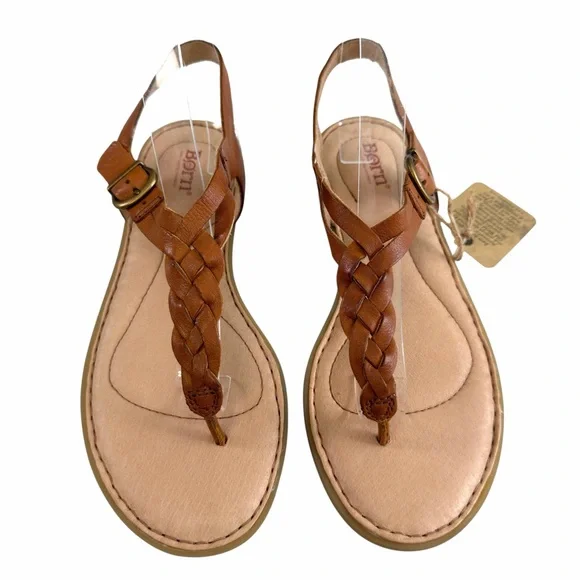 Born Lake Braided Leather Thong Strap Flat Sandals in Cognac Size 8M - Picture 4 of 16